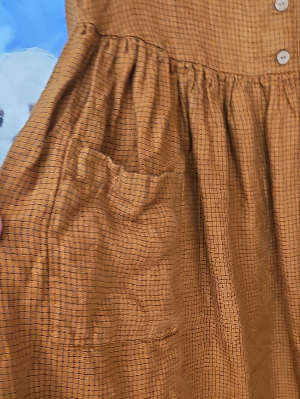 notPERFECTLINEN Rustic Mustard/Deep Ochee Plaid Long Sleeve Linen Dress - Picture 4 of 5